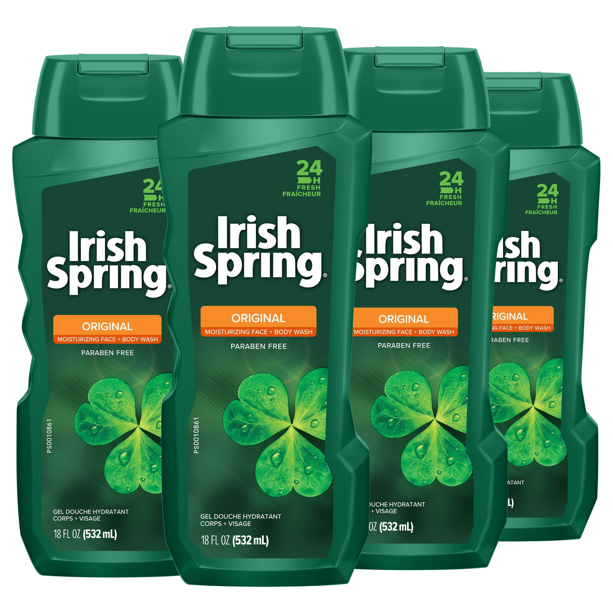 Colgate Irish Spring Original bottle front highlights crisp scent for daily refreshing cleanse.