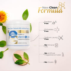 Colonial Dames Vitamin E cream jar demonstrates versatile deep moisturization for touch-ups.