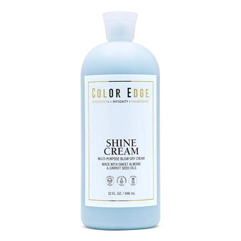 Color Edge Shine Cream bottle showing weightless detangling for effortless styling and shine.