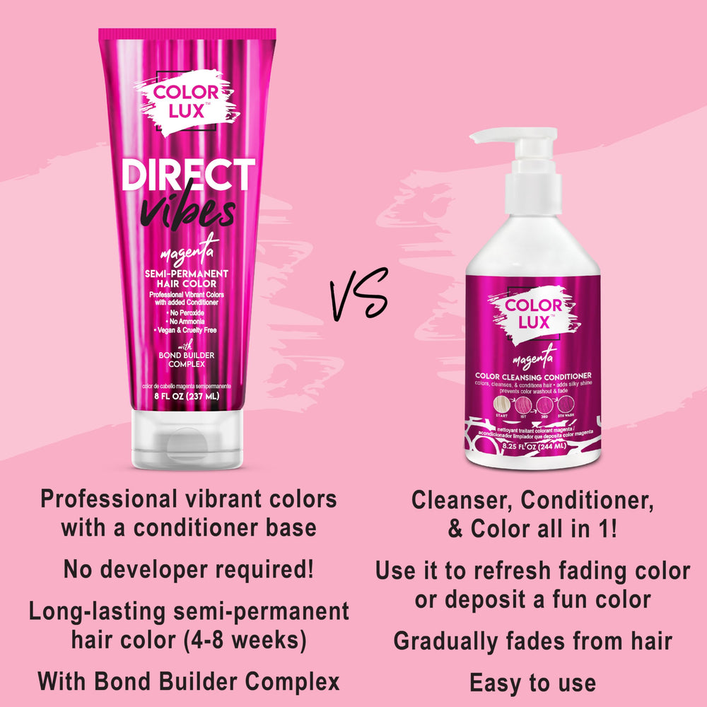 Color Lux Direct Vibes Magenta aftercare emphasizes color-safe softness.