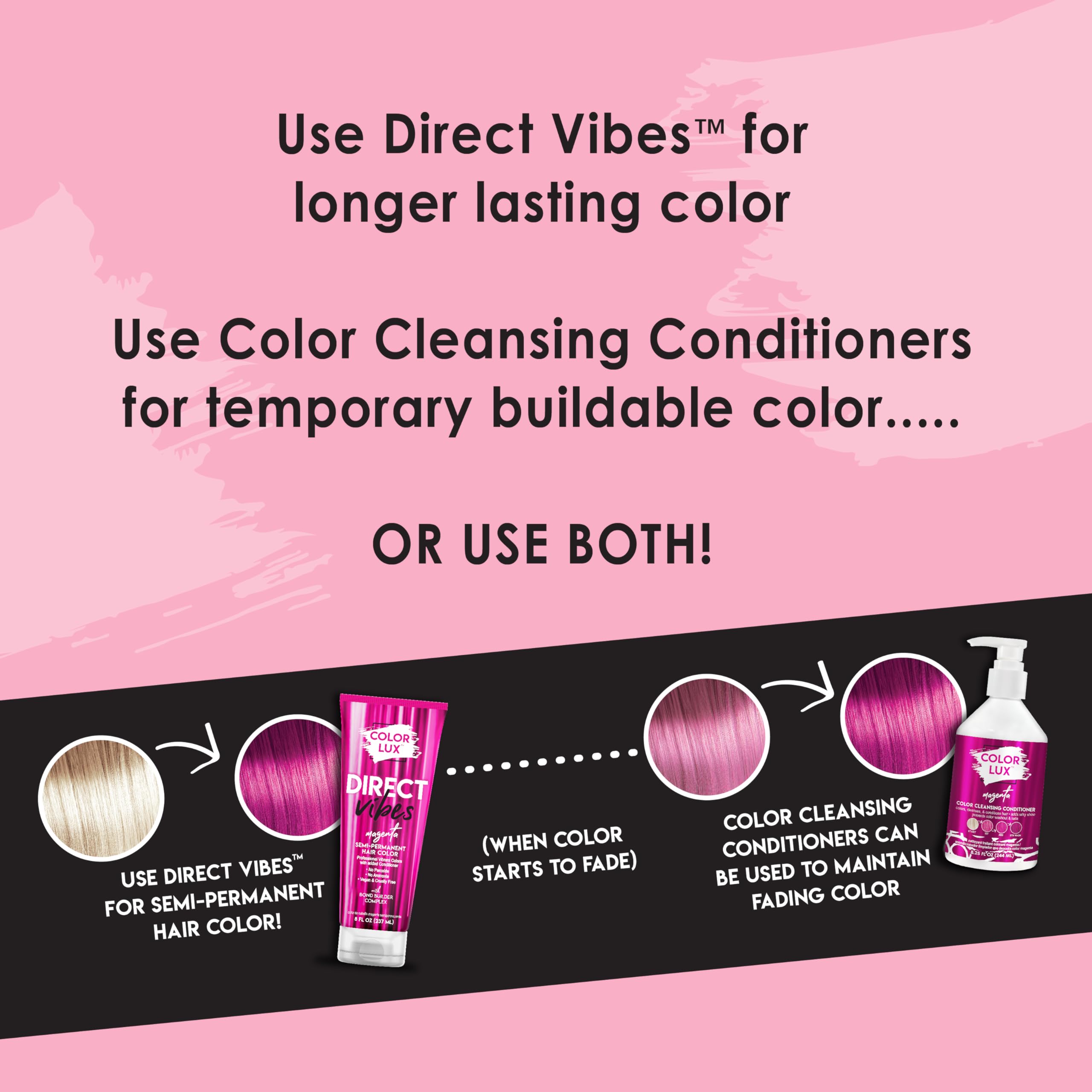 Color Lux Direct Vibes Magenta gloss sheen after coloring for radiant shine.