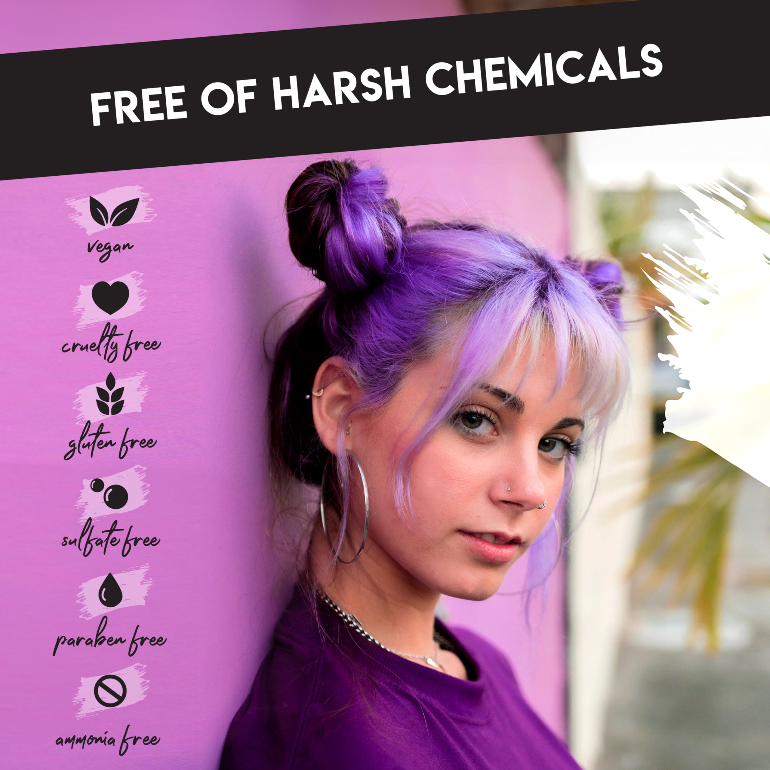 Color Lux Direct Vibes Magenta packaging closeup emphasizes vegan, ammonia-free benefits.