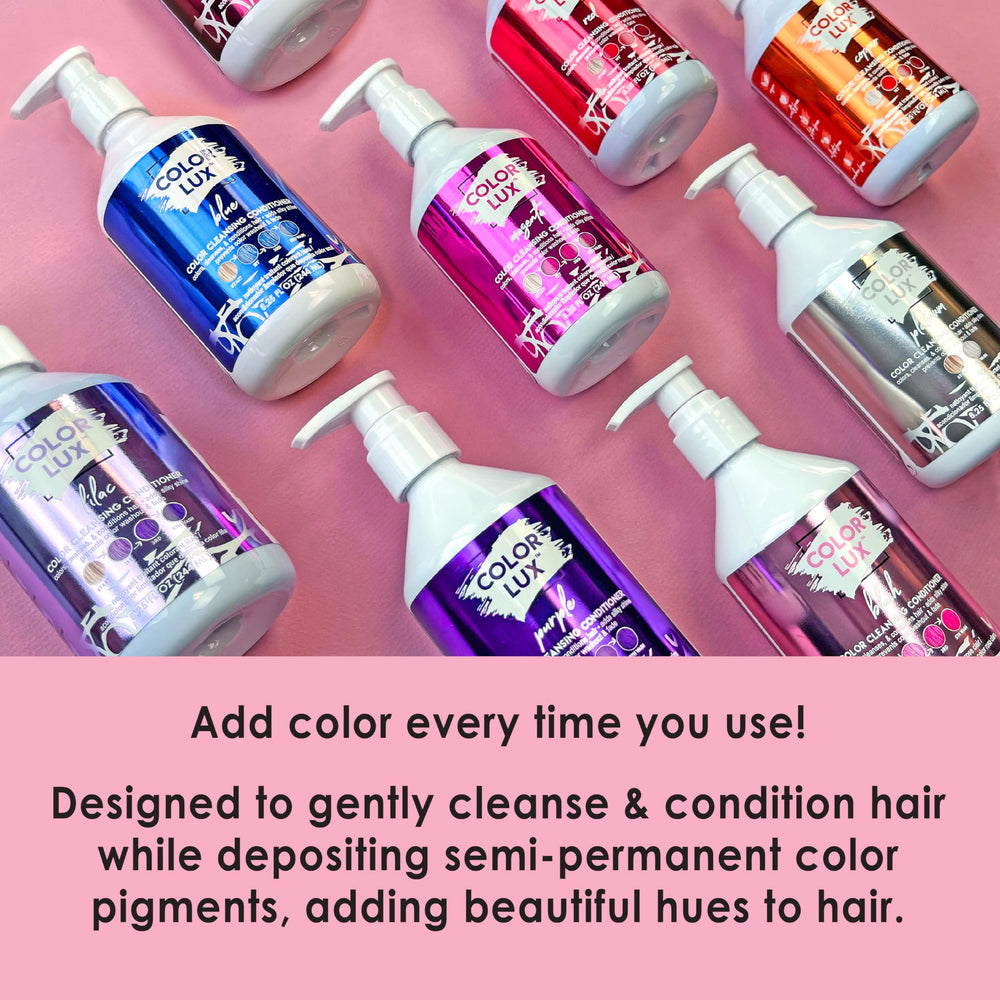 Conditioning action on hair with visible silver tint and shine from Color Lux Silver.
