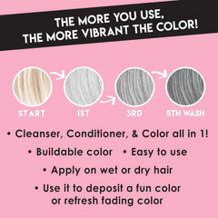 Foamy application on wet hair showing even color deposit from Color Lux Silver.
