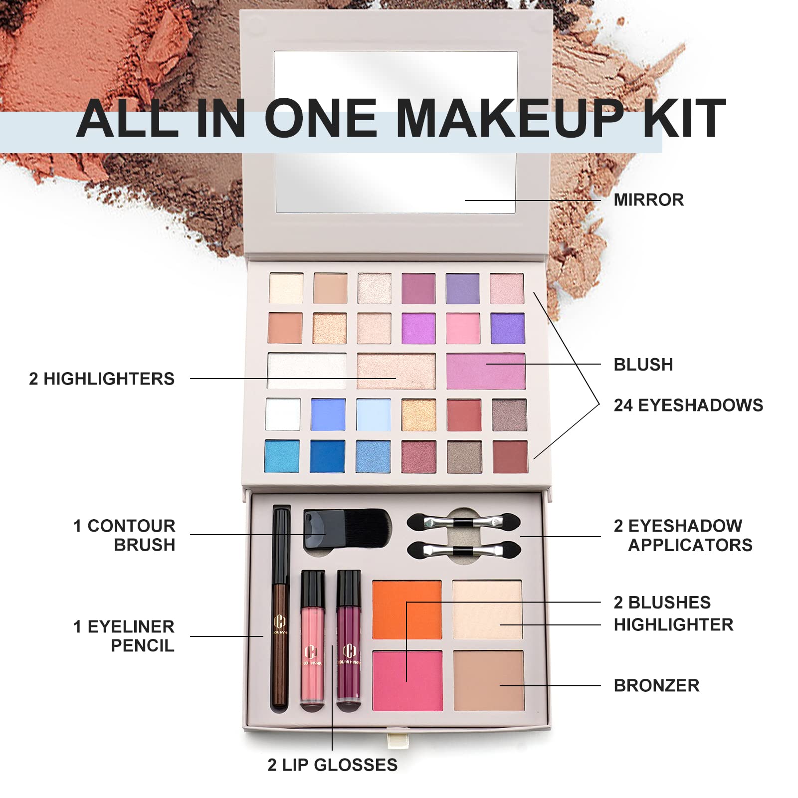 Color Nymph 24-shadows palette delivers rich pigment and blendable color.