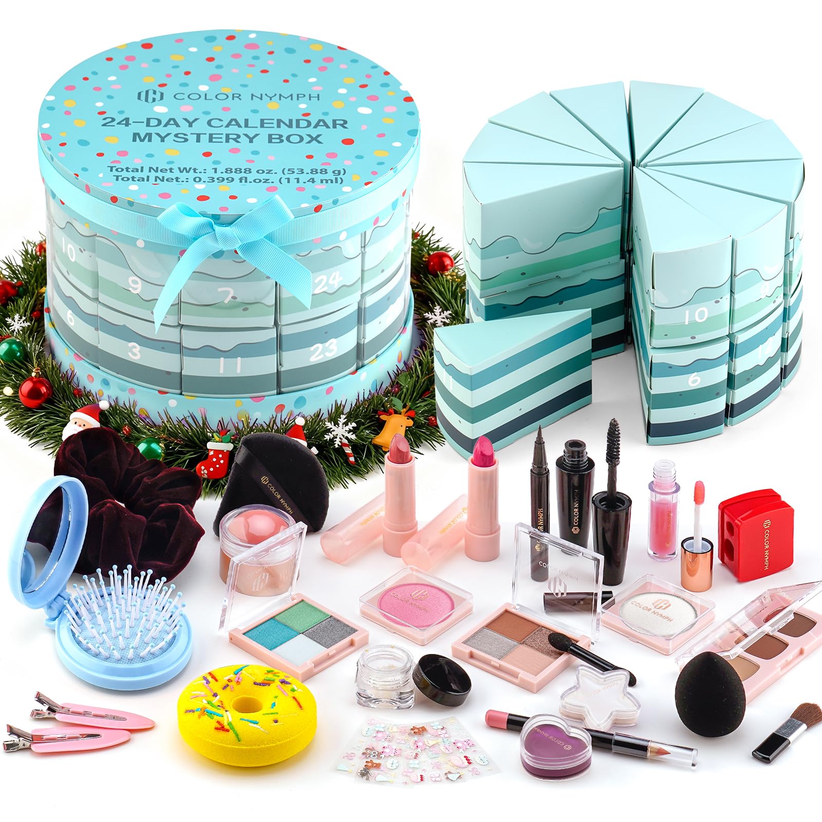 Color Nymph makeup advent calendar 2025 packaging shows festive cake design for gifting