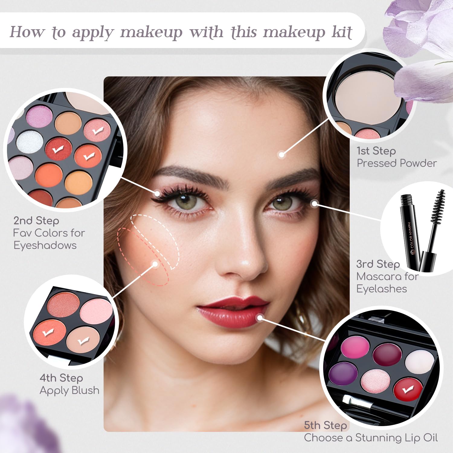 Color Nymph multicolor swatches illustrating blendable textures and shade range.