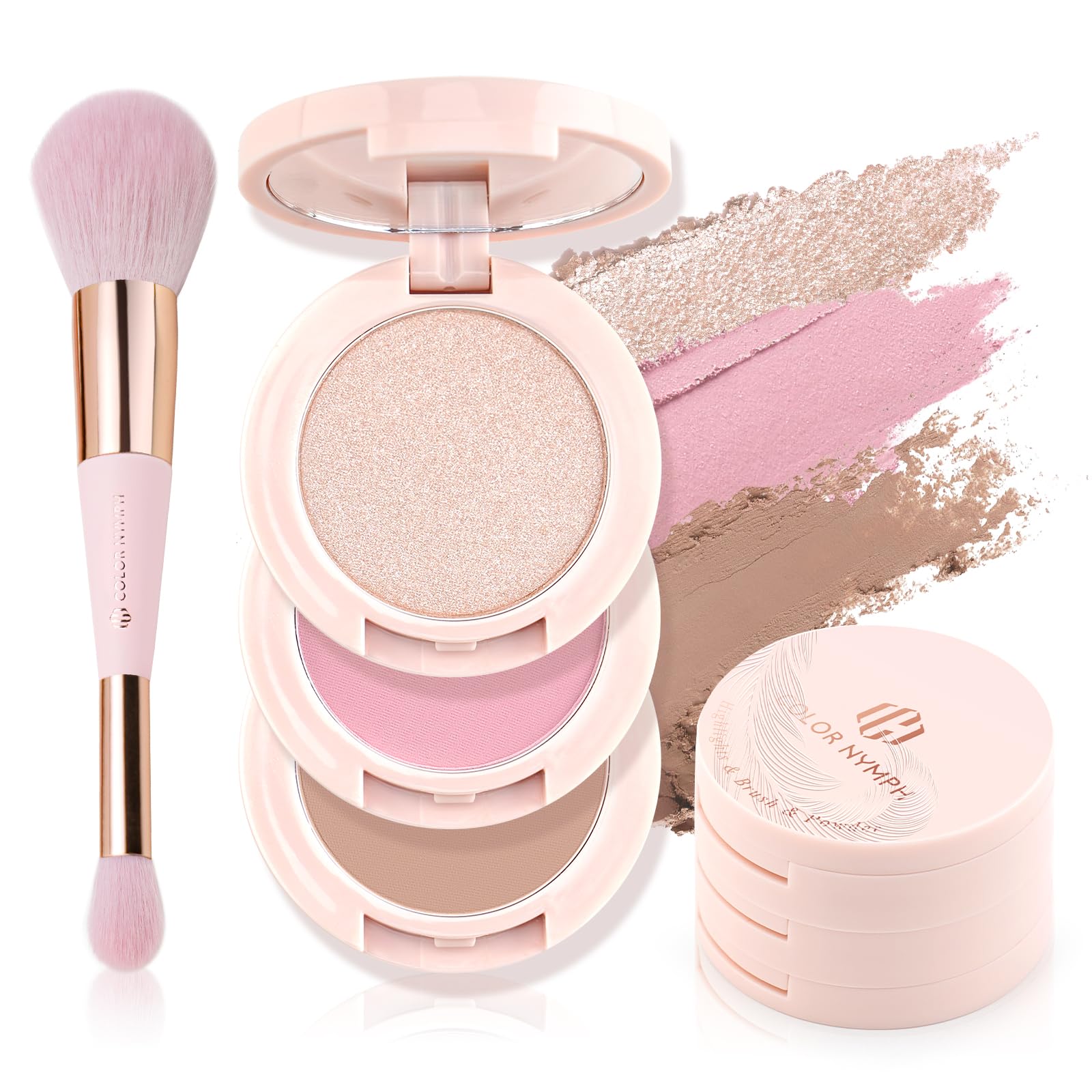Color Nymph palette open shows three shade options for versatile daily makeup