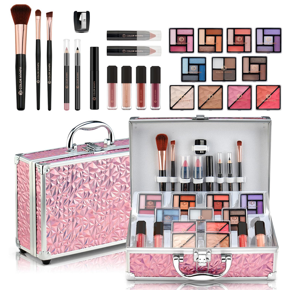 Color Nymph starter kit train case closed for portable storage and travel.