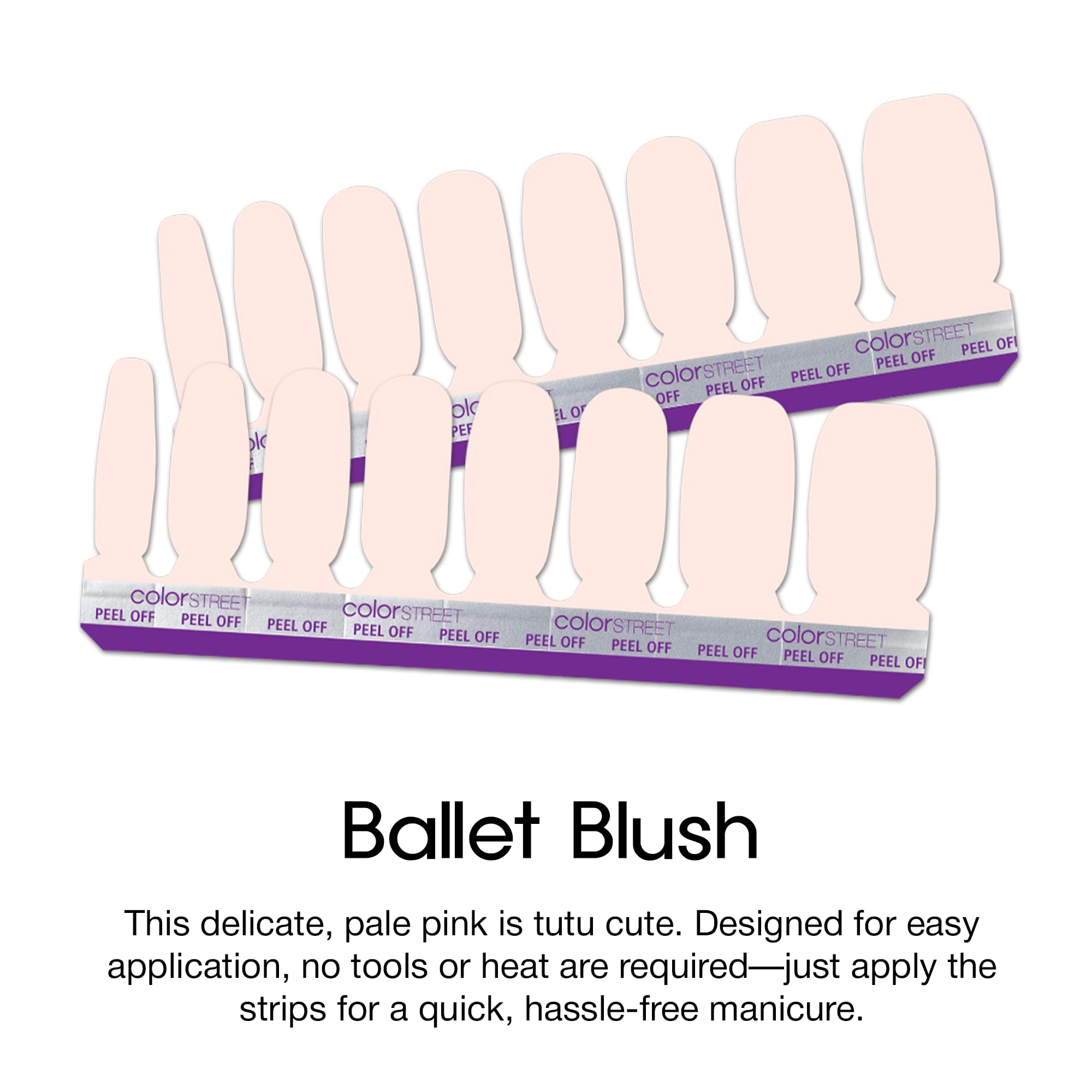 Color Street Ballet Blush strips applied on nails for a smooth look