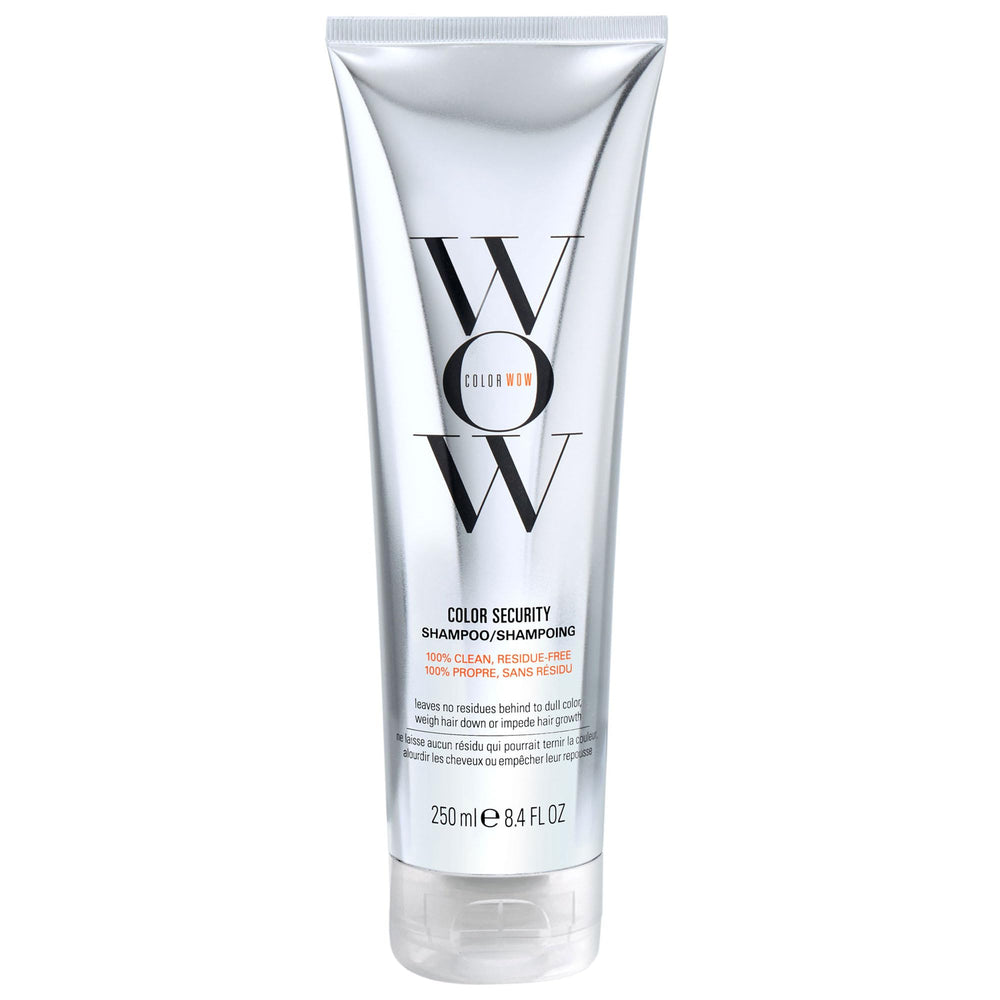 COLOR WOW Color Security Shampoo bottle pour demonstrating a clean rinse