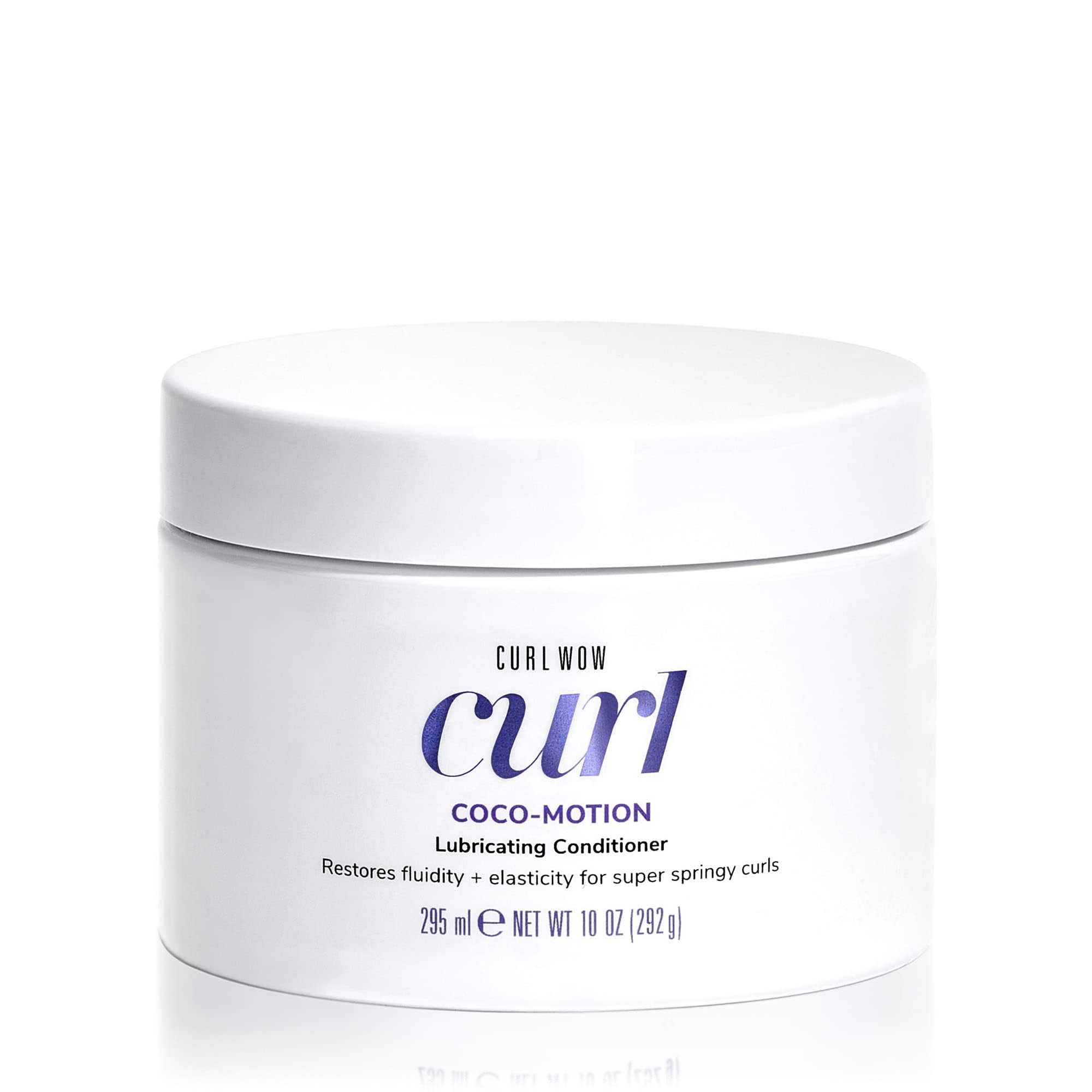 COLOR WOW Curl Wow Coco-motion conditioner bottle close-up for smooth detangling.