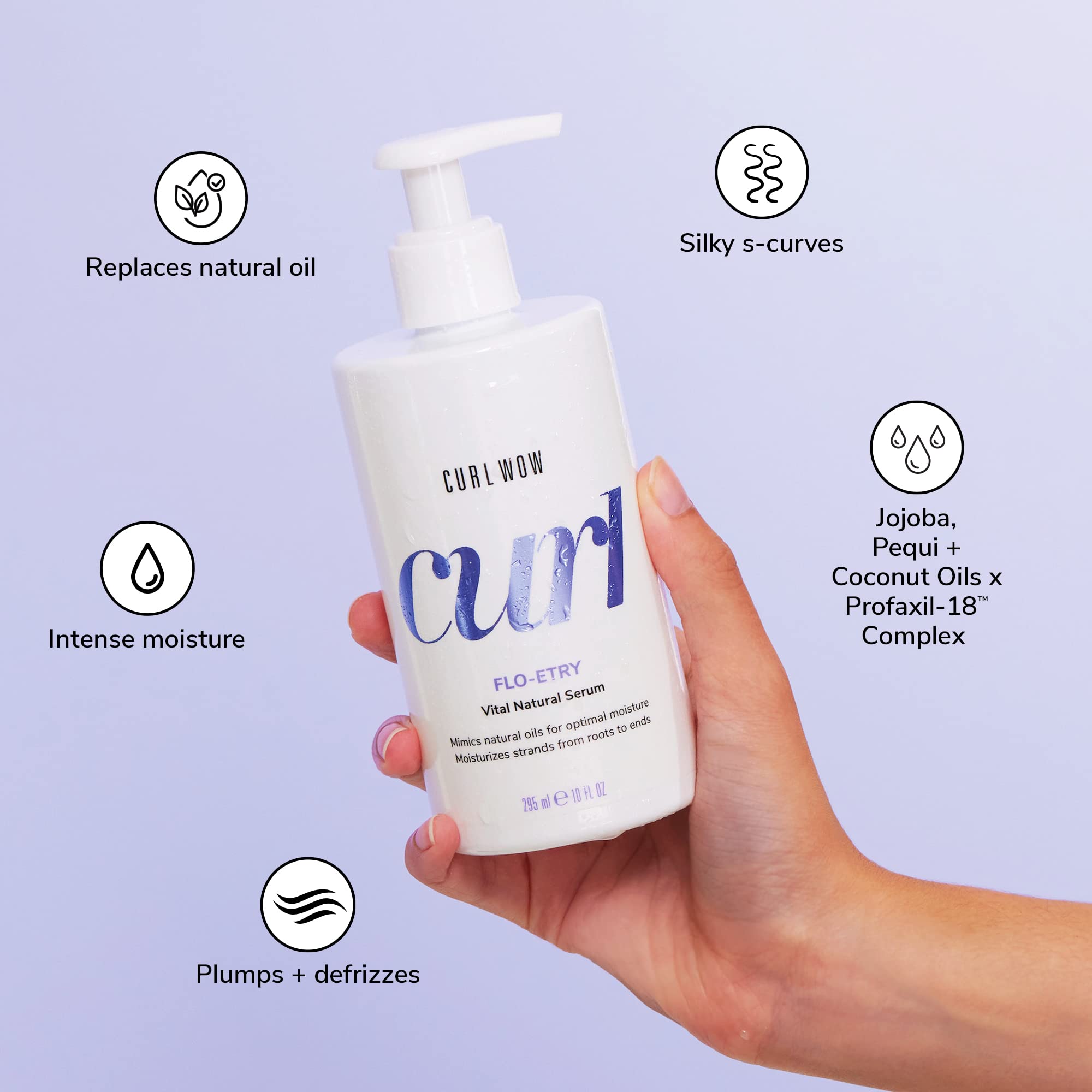 COLOR WOW Curl Wow FLO-ETRY oil blend highlights jojoba, pequi, coconut for nourishment.