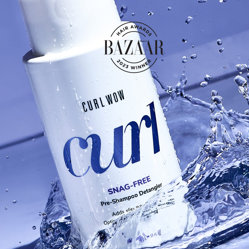 COLOR WOW Curl Wow Snag-Free Pre-Shampoo Detangler back label with quick benefits