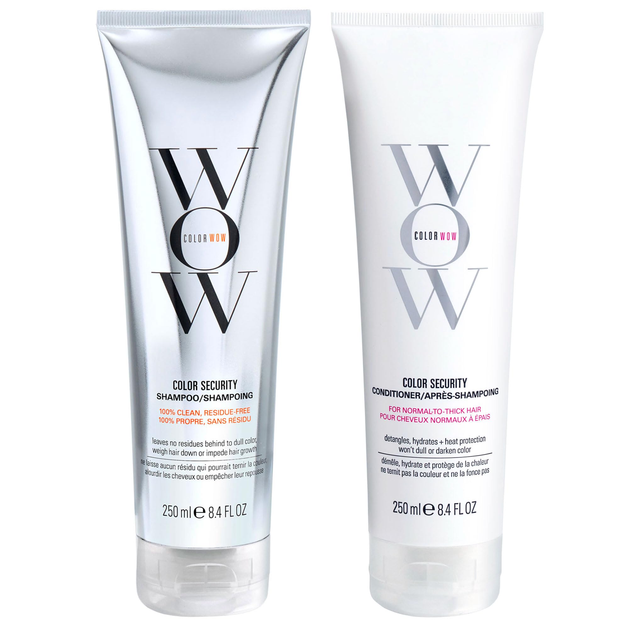 COLOR WOW Dream Clean Duo bottle pour shows easy rinse and color protection.