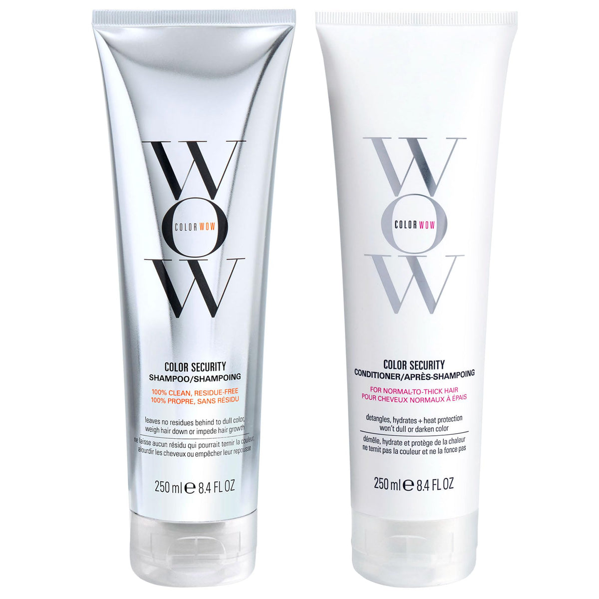 COLOR WOW Dream Clean Duo bottle pour shows easy rinse and color protection.