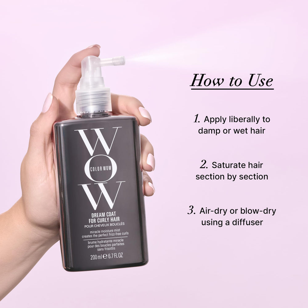 COLOR WOW Dream Coat packaging closeup of premium curl styling solution.