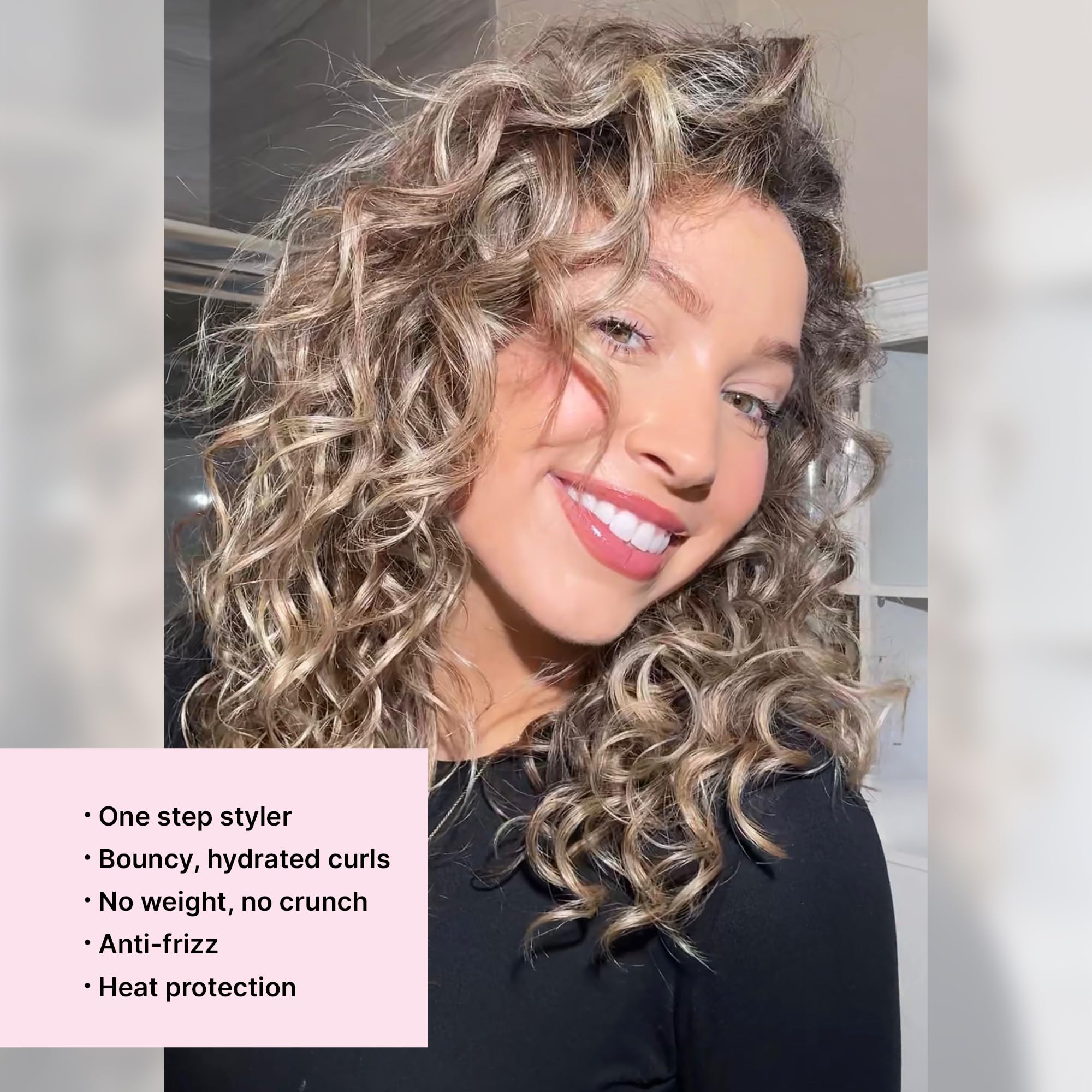 COLOR WOW Dream Coat soft curls definition shows light, non-crunchy hold.