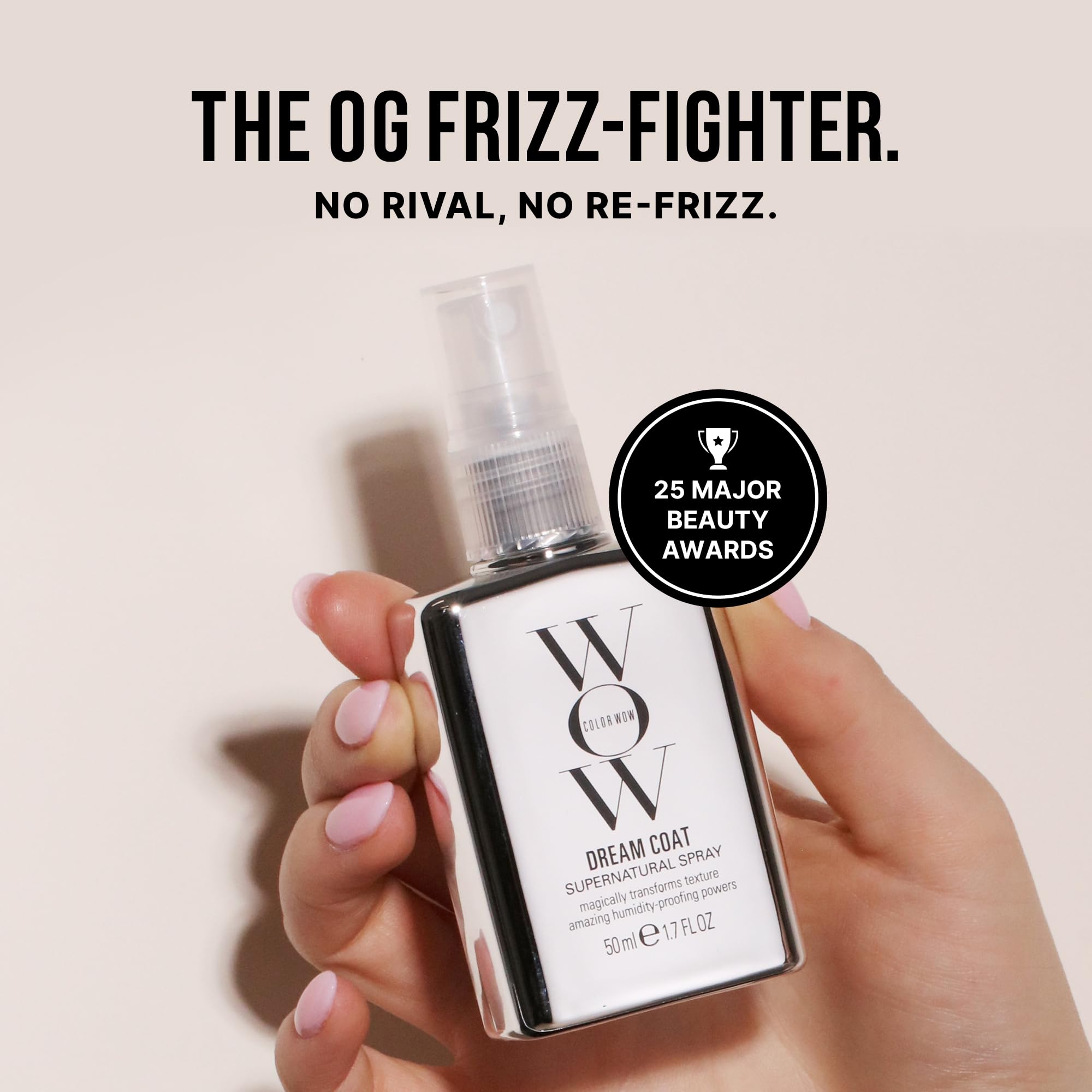 COLOR WOW Dream Coat spray-dispense action showing even application for consistent results.