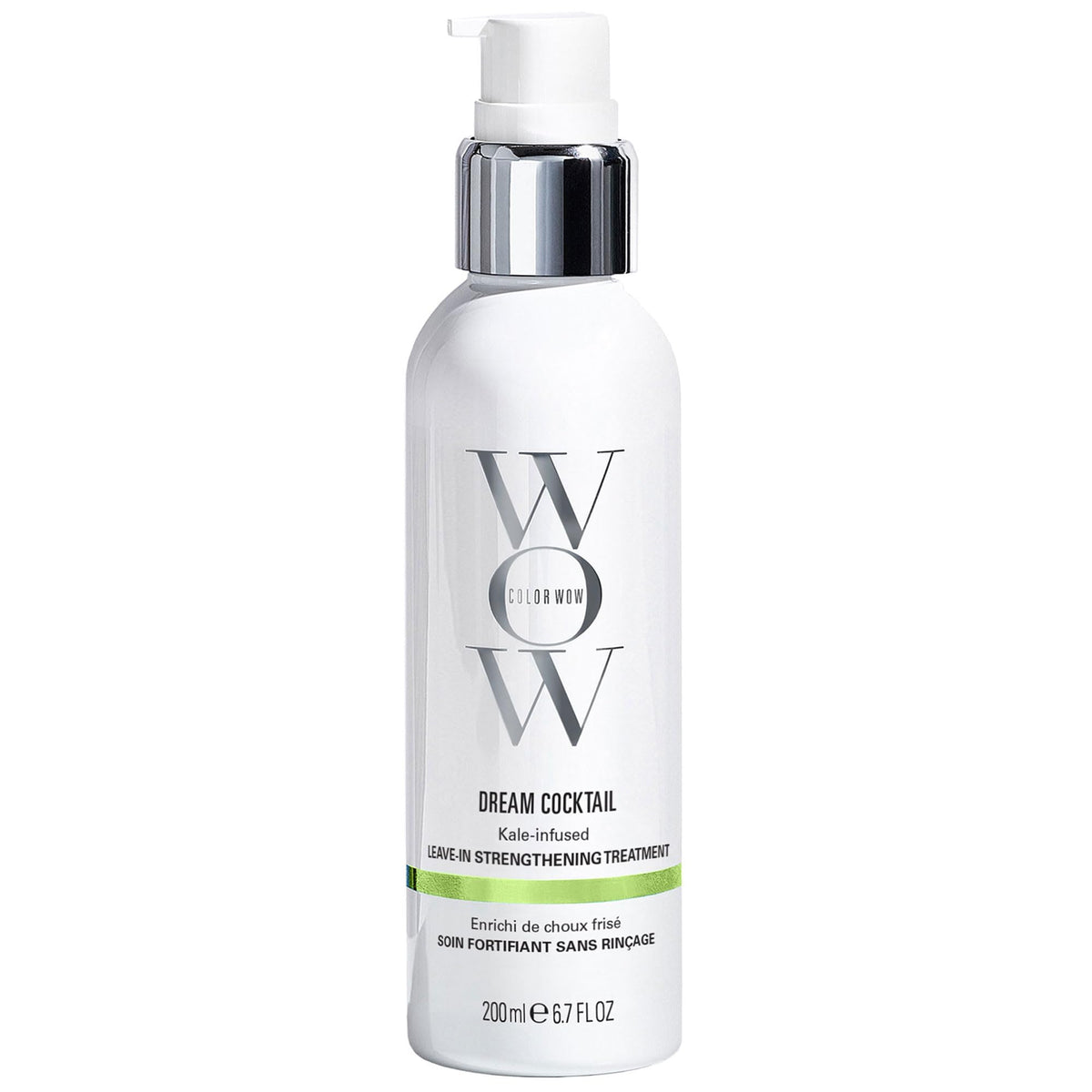 COLOR WOW Dream Cocktail bottle on bathroom shelf showing fortifying leave-in treatment