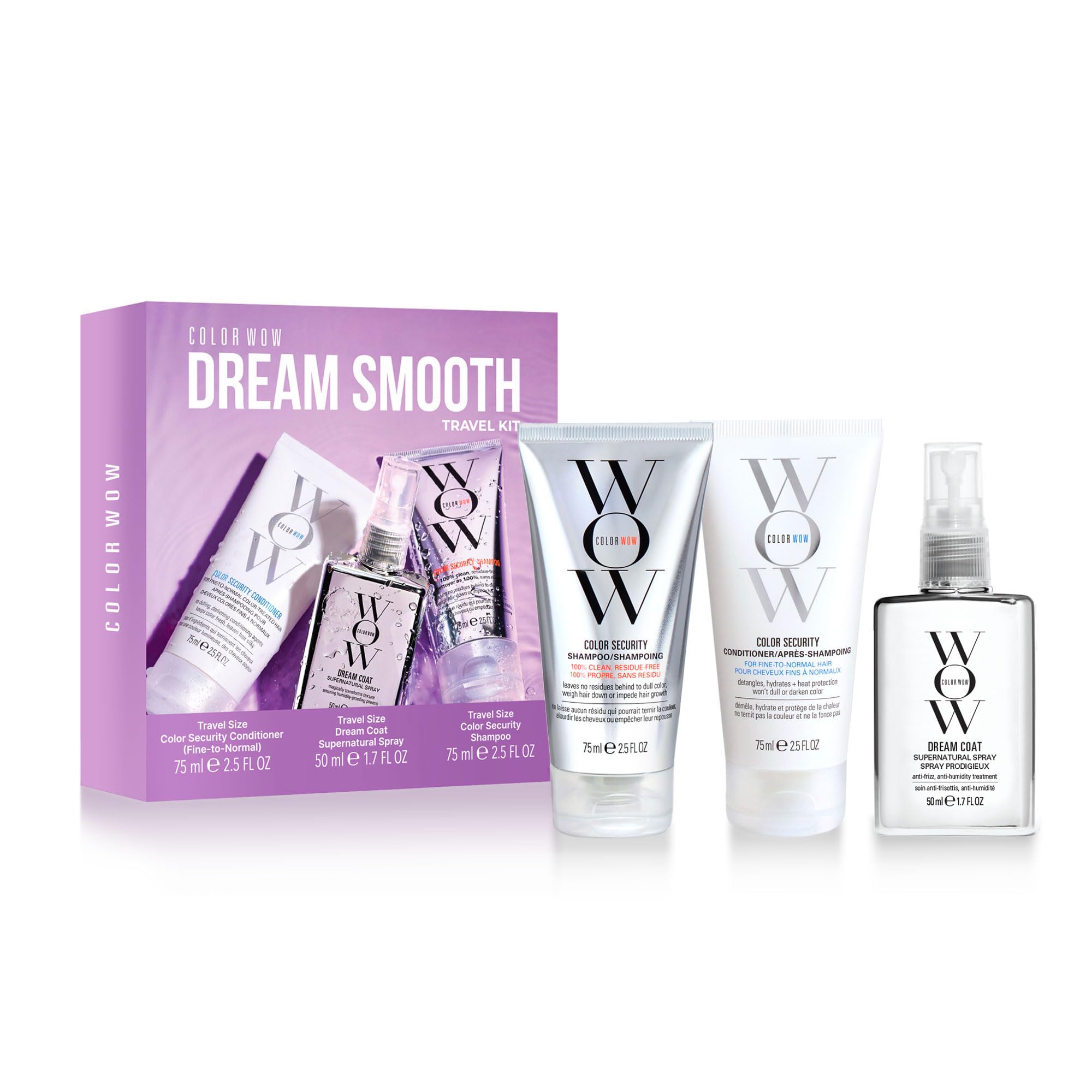 Color Wow Dream Smooth Travel Kit shampoo bottle for silky hair on the go
