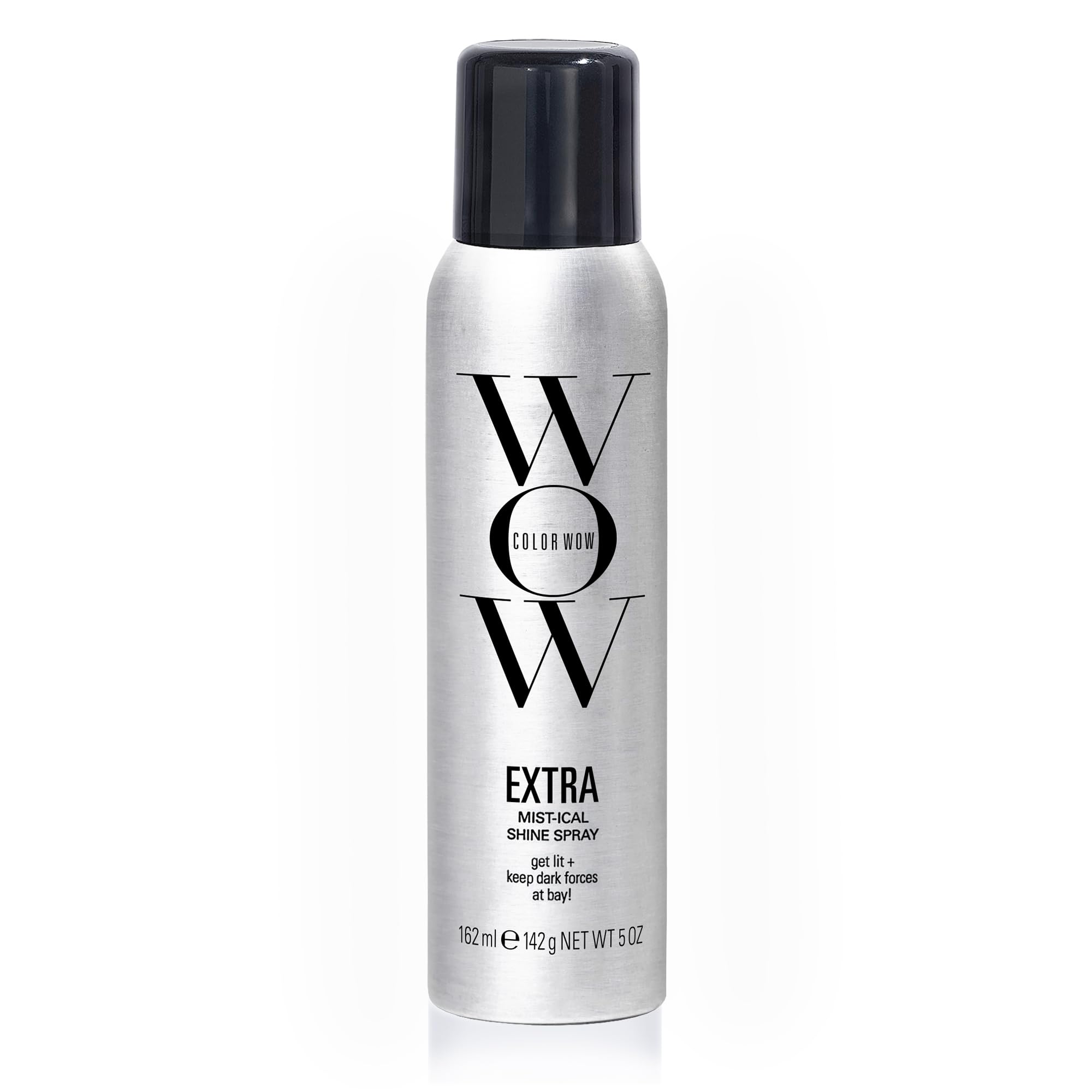 COLOR WOW Extra Mystical Shine Spray bottle shows lightweight gloss for all hair types.