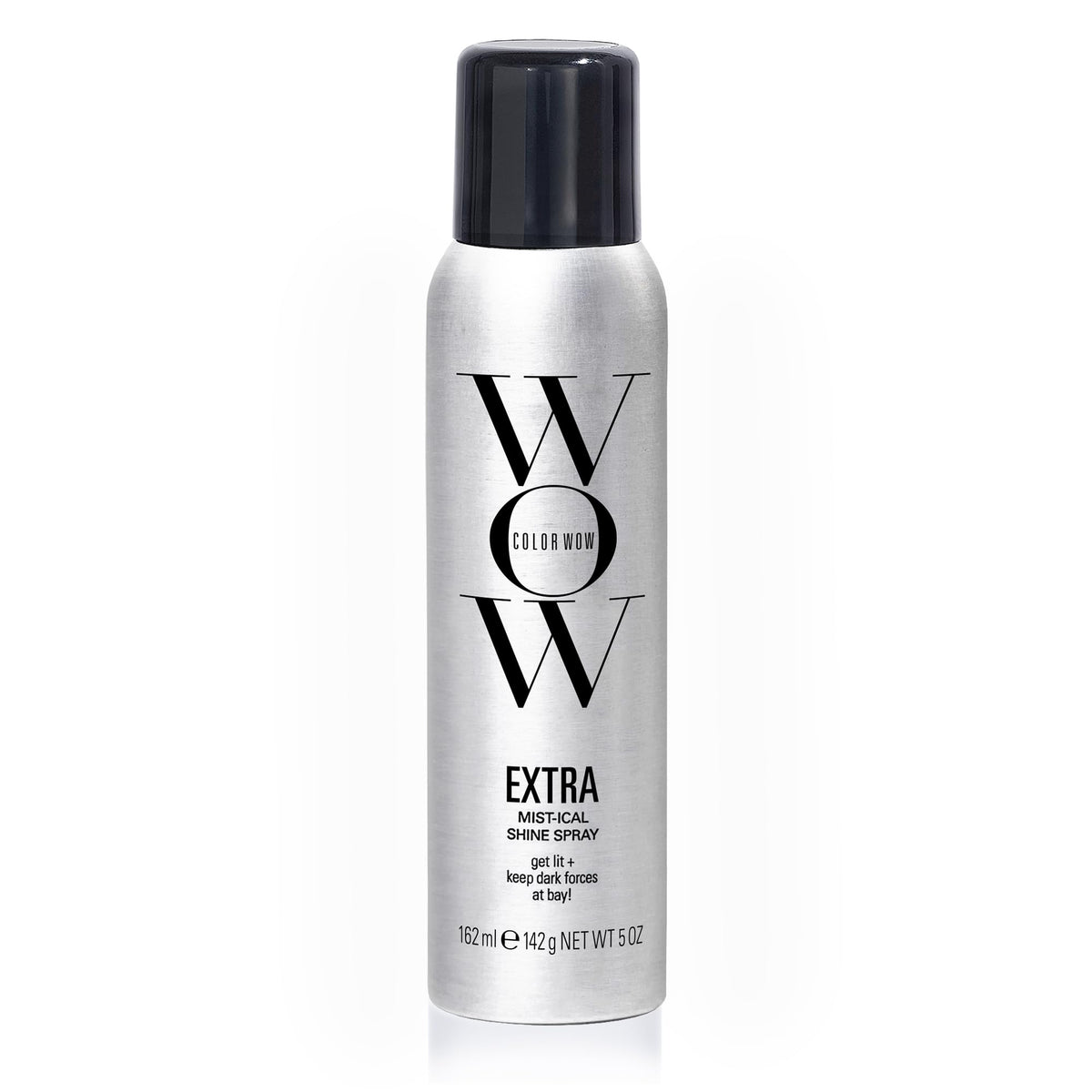 COLOR WOW Extra Mystical Shine Spray bottle shows lightweight gloss for all hair types.