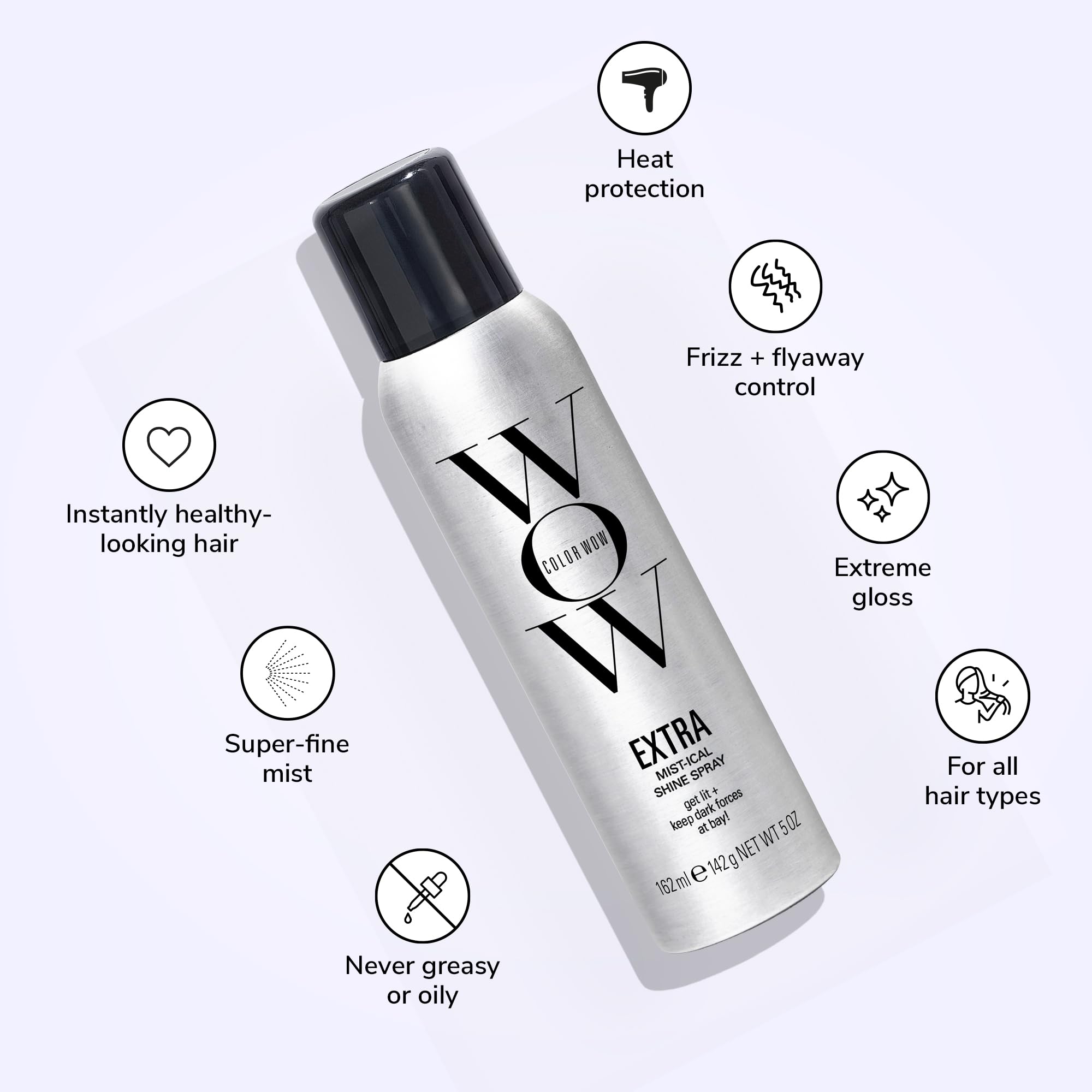 COLOR WOW Extra Mystical Shine Spray mist delivers instant gloss and radiance.