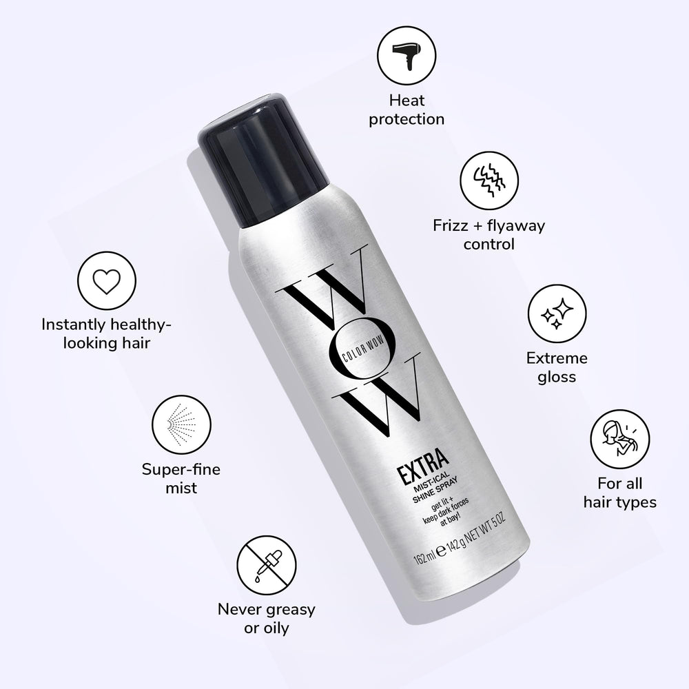 COLOR WOW Extra Mystical Shine Spray mist delivers instant gloss and radiance.