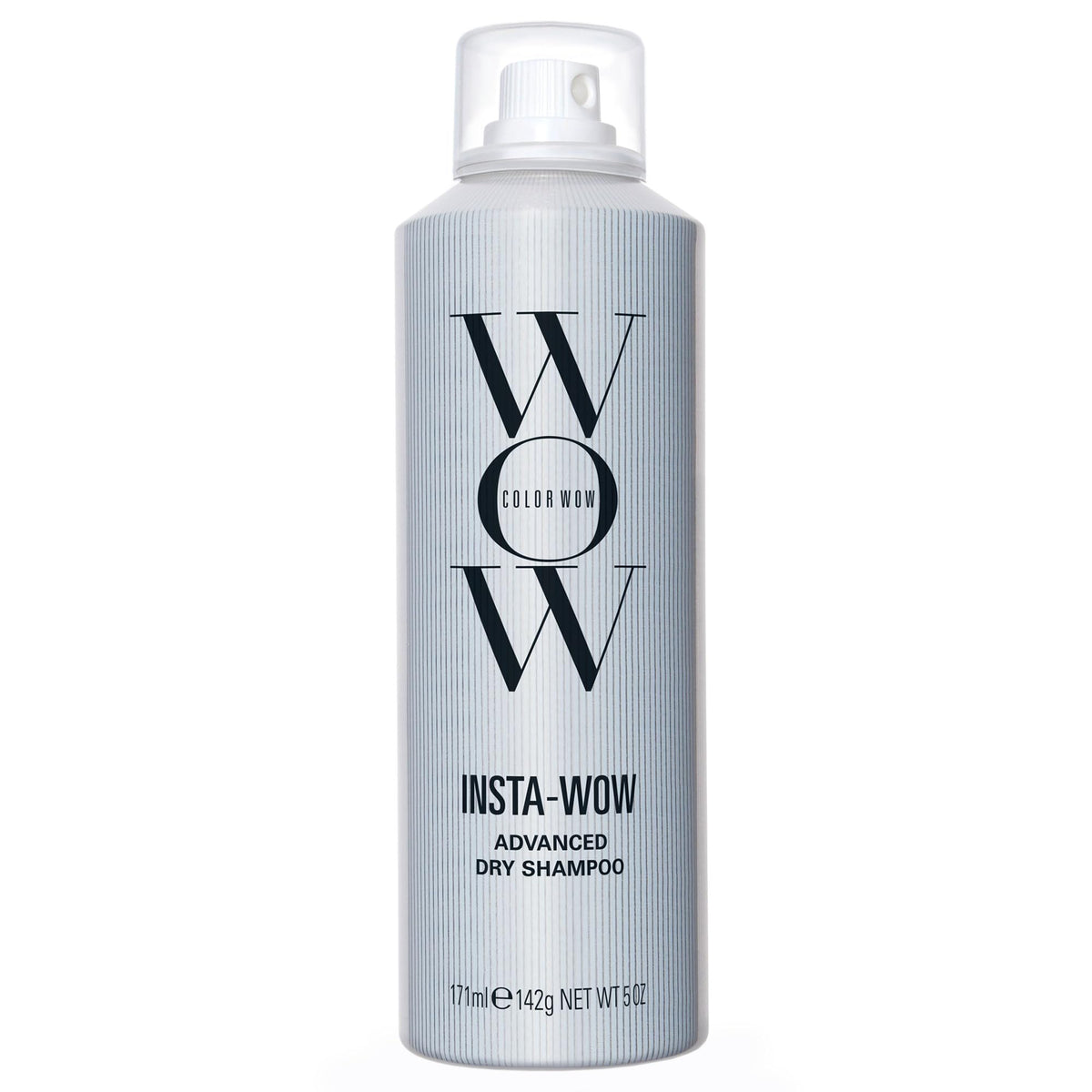 COLOR WOW Insta-WOW dry shampoo bottle pour showing oil removal and clean finish