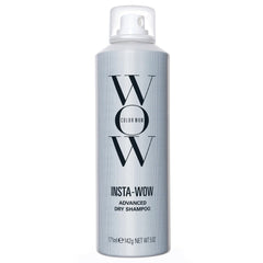 COLOR WOW Insta-WOW dry shampoo bottle pour showing oil removal and clean finish