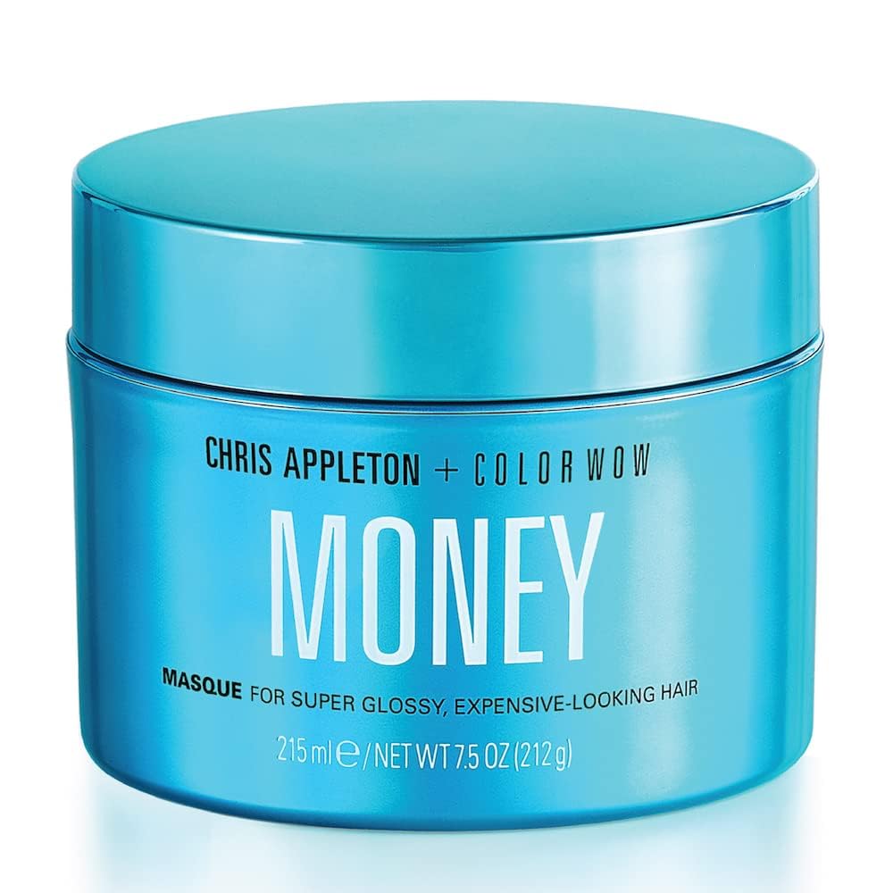 Color Wow Money Masque bottle with pump showing weightless hydration for all hair types.