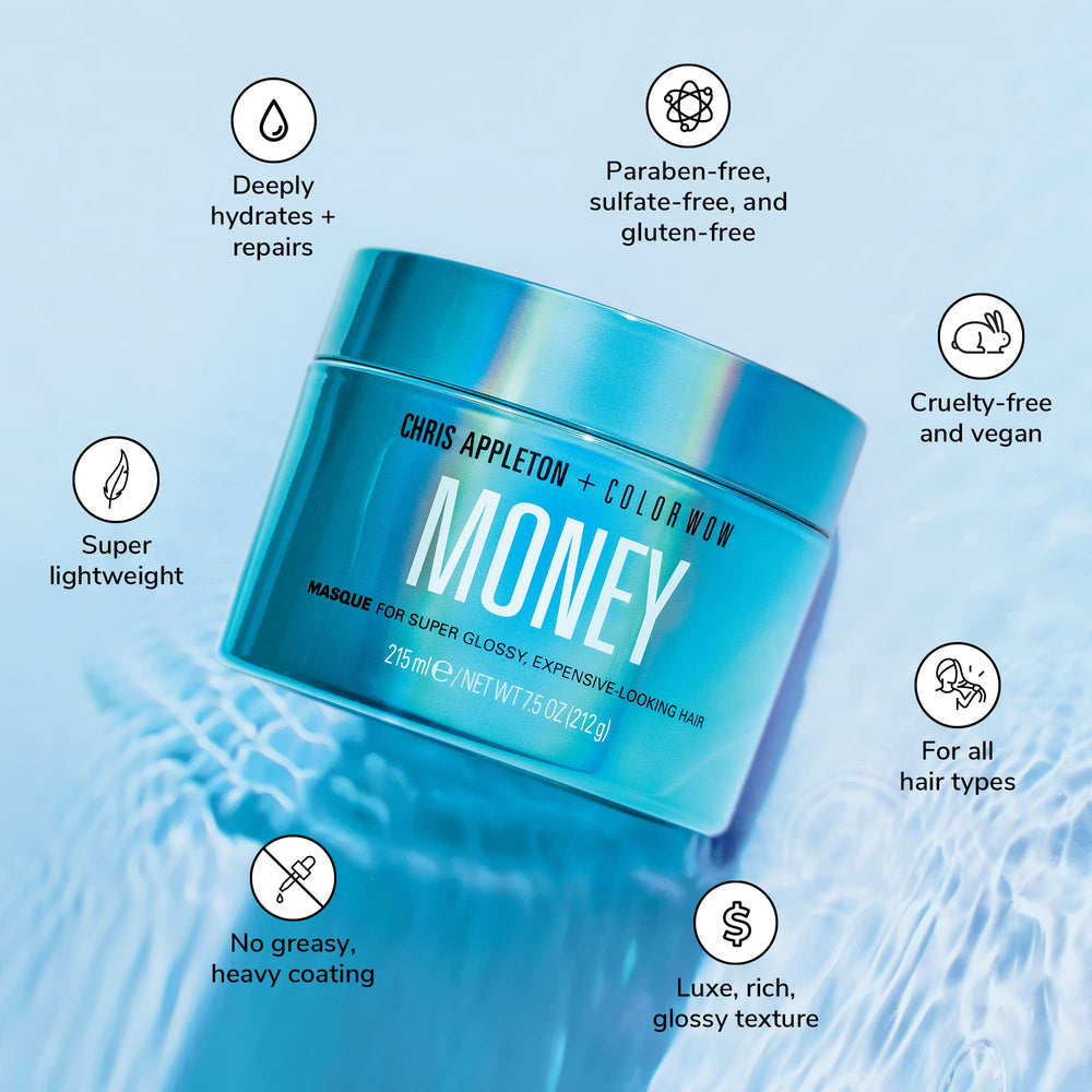 Color Wow Money Masque jar close-up highlighting a luxurious conditioning texture.