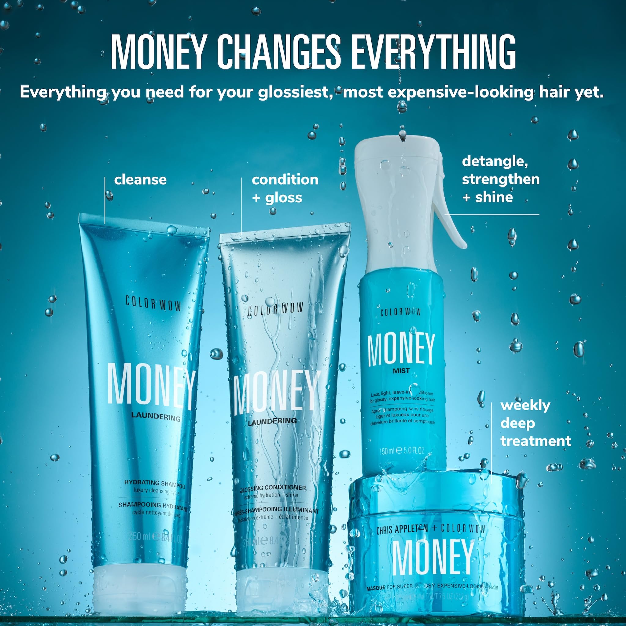 COLOR WOW Money Mist bottle with engraved branding and premium finish.