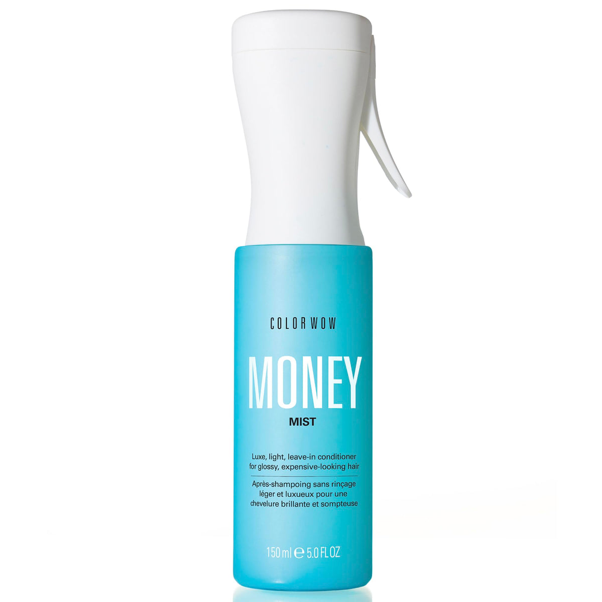 COLOR WOW Money Mist bottle front for instant glossy, frizz-free hair.