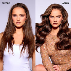 COLOR WOW Money Mist on glossy hair showing instantly smooth results.