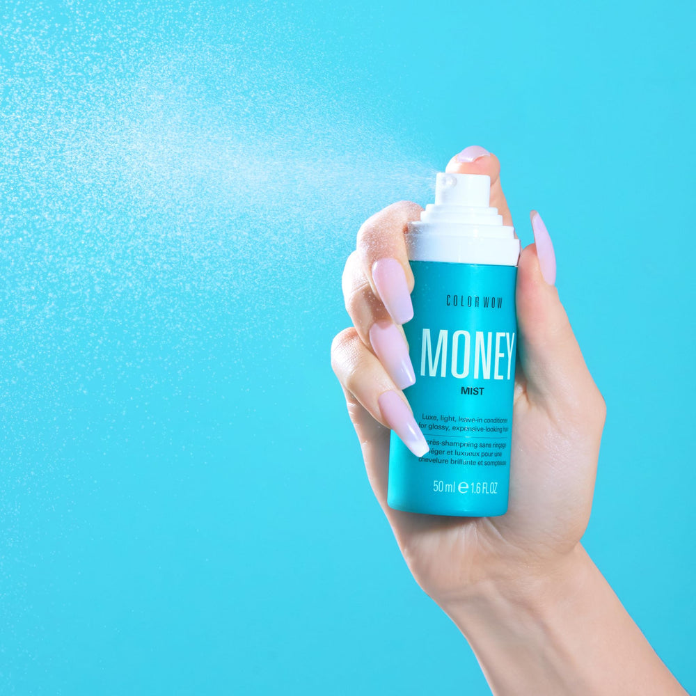 COLOR WOW Money Mist elasticity focus highlighting renewed hair bounce and resilience.