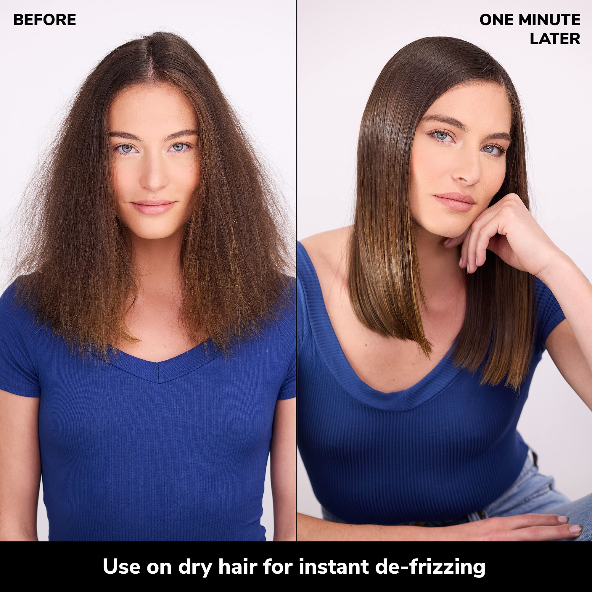 COLOR WOW One Minute Transformation close-up shows silky texture after smoothing on dry hair.