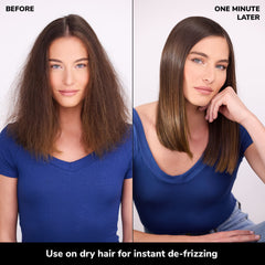 COLOR WOW One Minute Transformation close-up shows silky texture after smoothing on dry hair.