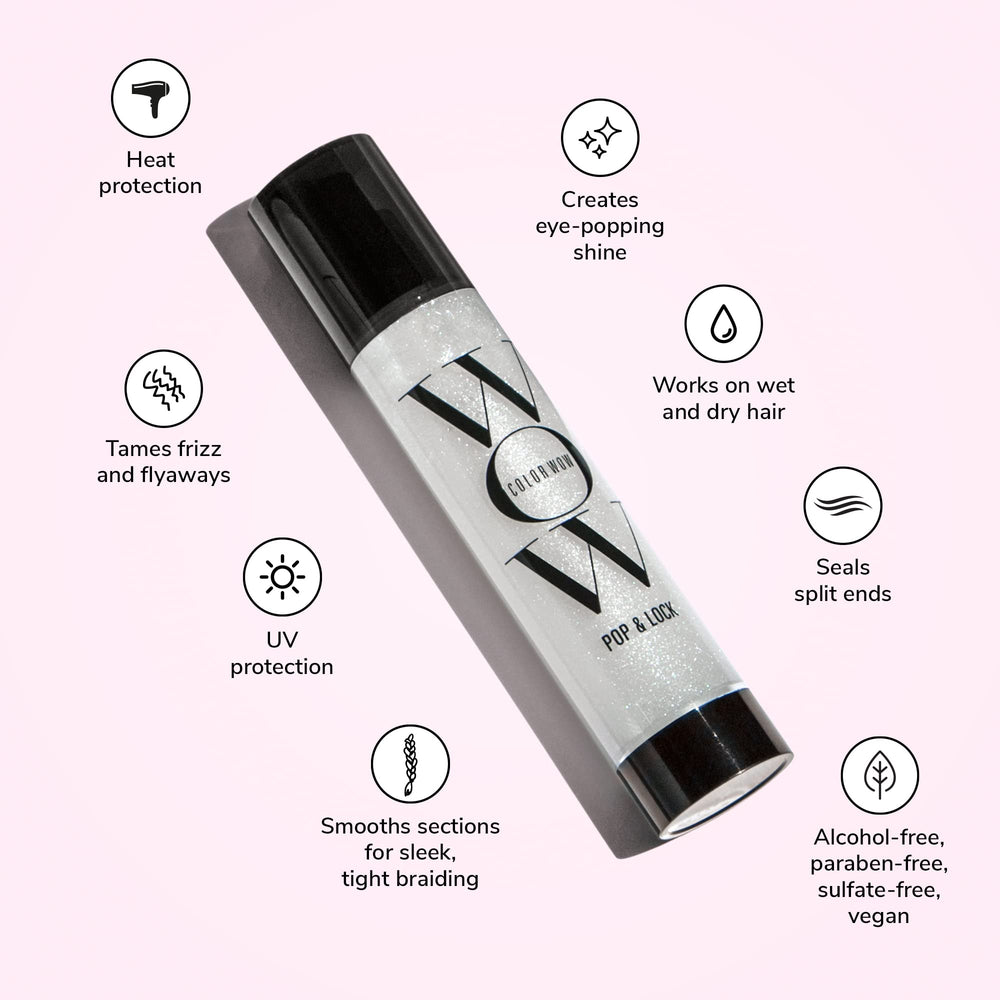COLOR WOW Pop Lock glossy finish on hair boosts smoothness and color vibrancy