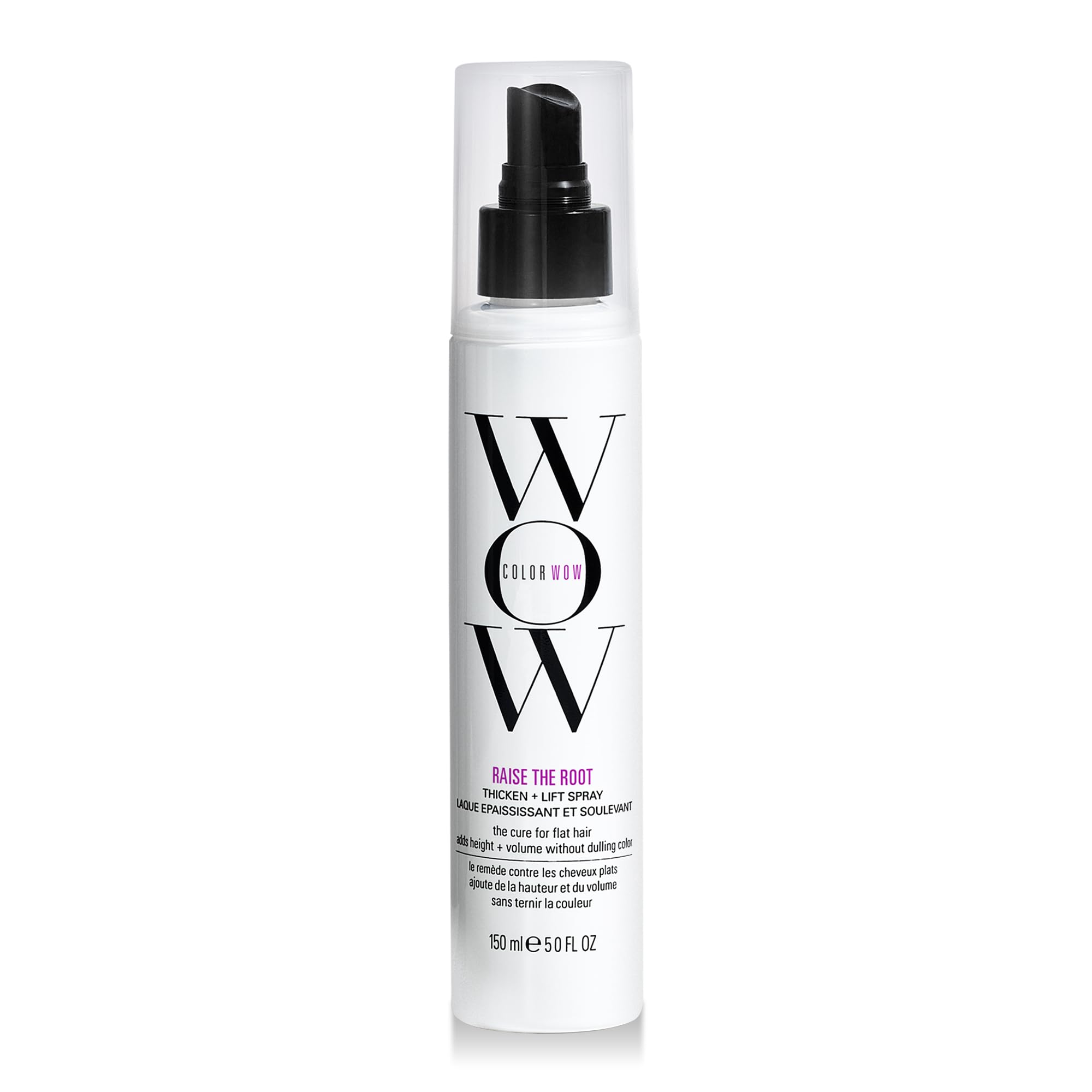 COLOR WOW Raise the Root bottle pouring, delivers instant root lift for fine hair.