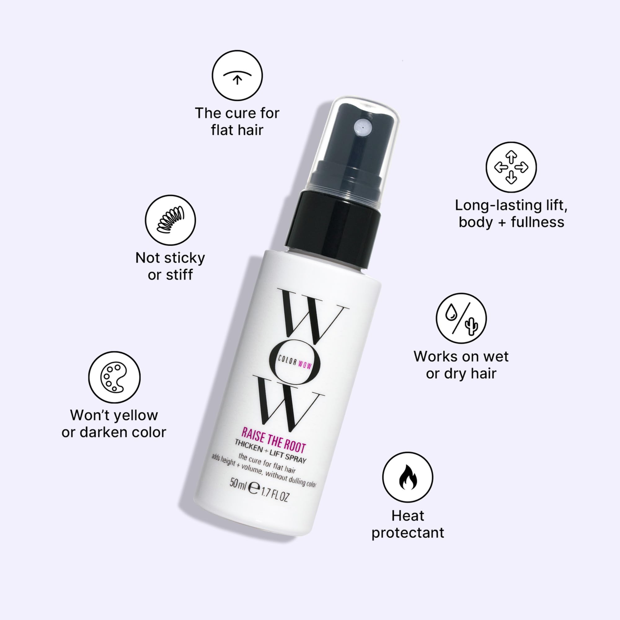 COLOR WOW Raise the Root applied to dry hair adds volume without stiffness.