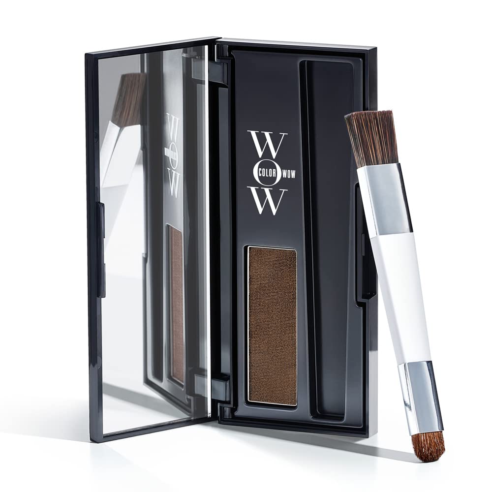 COLOR WOW Root Cover Up medium brown applied for instant root concealment.