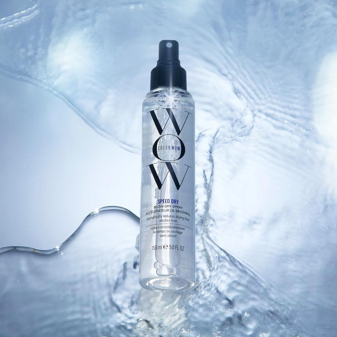 Color Wow Speed Dry close-up texture reveals shrink-wrap action on damp strands.