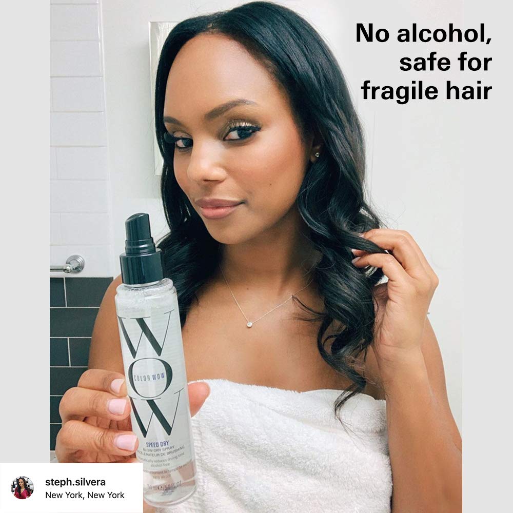 Color Wow Speed Dry hair strands highlighting silk-like protection during styling.