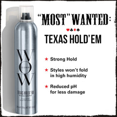 COLOR WOW Texas Hold 'Em Big Hold spray mist enables quick-dry, flake-free application.