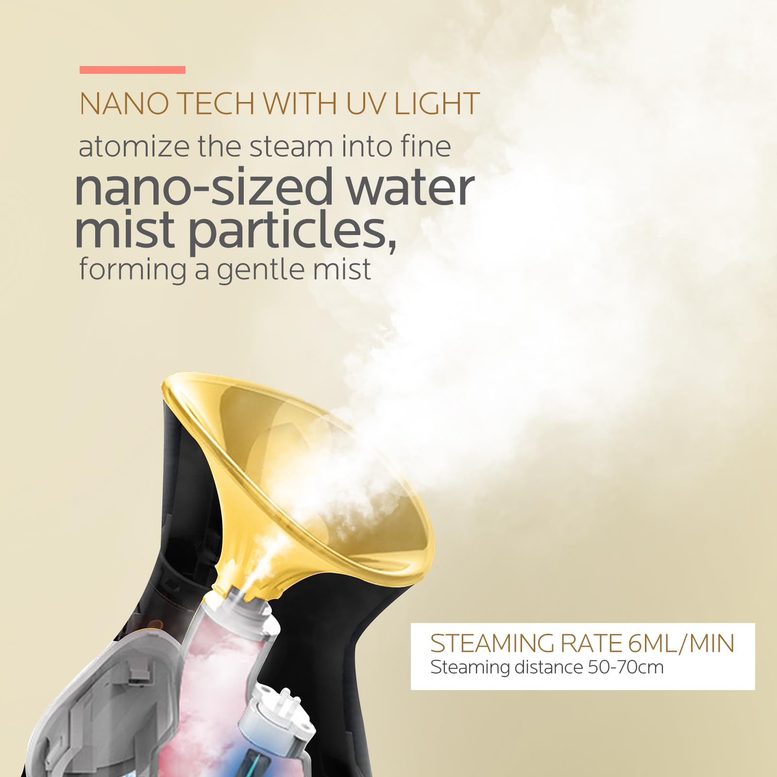 Colorfarm Facial Steamer Nano Ionic mist closeup shows micro steam for smoother skin prep.