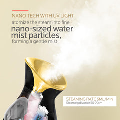Colorfarm Facial Steamer Nano Ionic mist closeup shows micro steam for smoother skin prep.