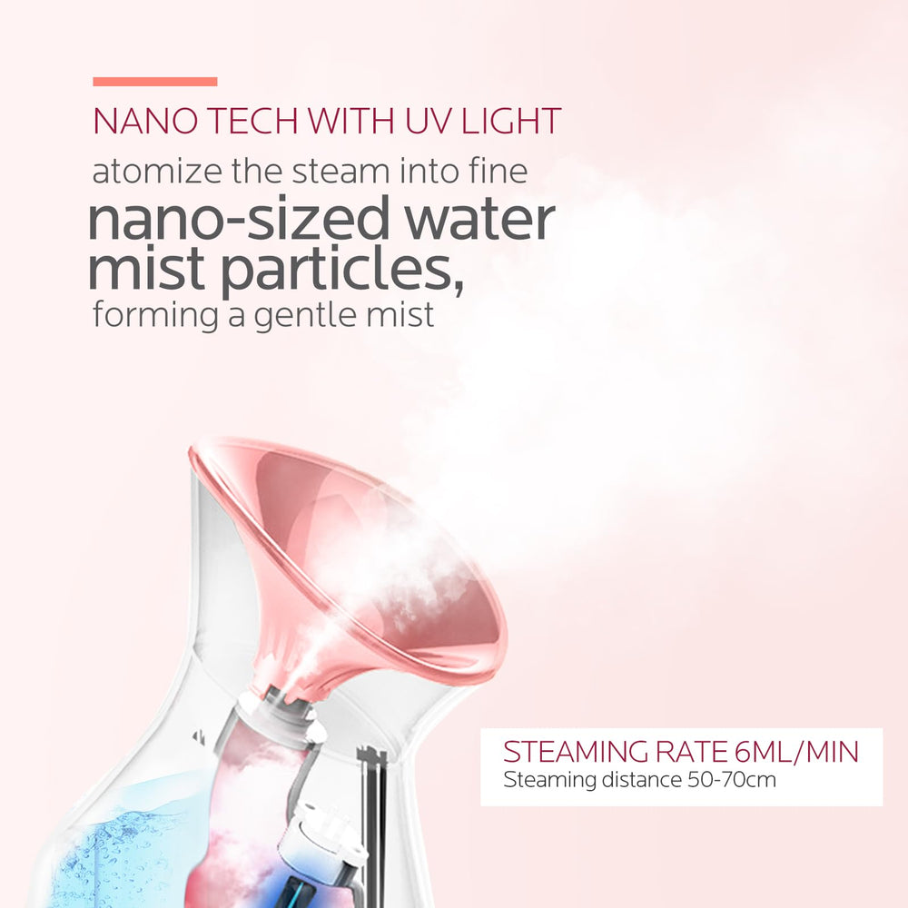 Colorfarm nano ionic steamer mist closeup highlights ultra-fine mist for gentle cleansing