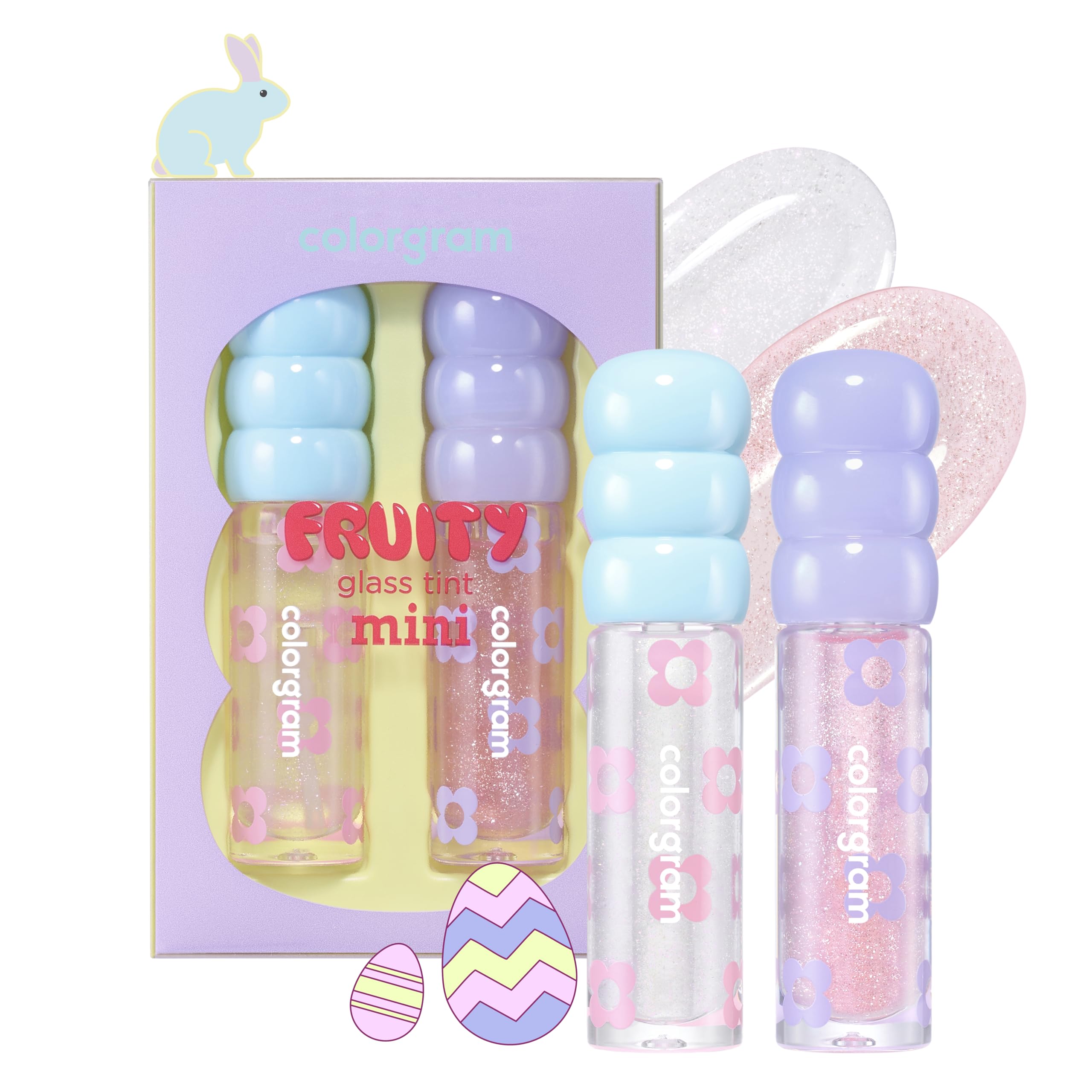 COLORGRAM Fruity Glass Tint Mini Set 01 bottle close-up showing moisturizing shine for lips